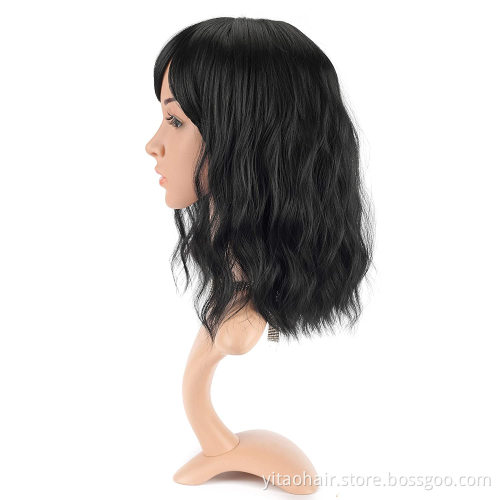 Wavy Bob Wigs with Bangs for Women Wholesale Short Colored Synthetic Hair Wigs Shoulder Length Pastel Bob Synthetic Cosplay Wig
